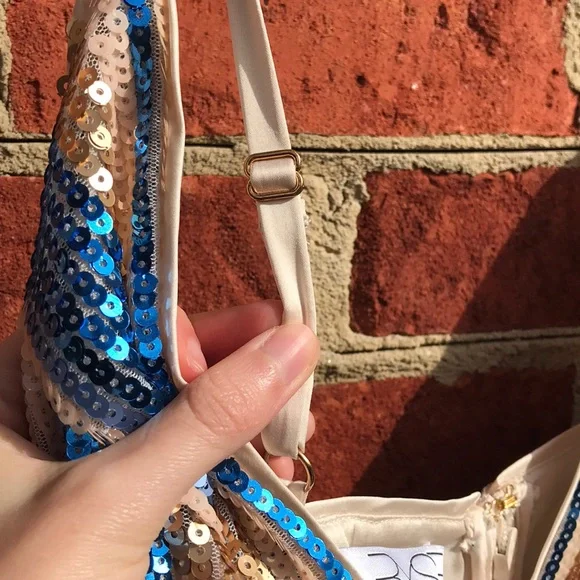 RYSE X Revolve Blue & Gold Sequin Wrap Mini Dress - Picture 8 of 16